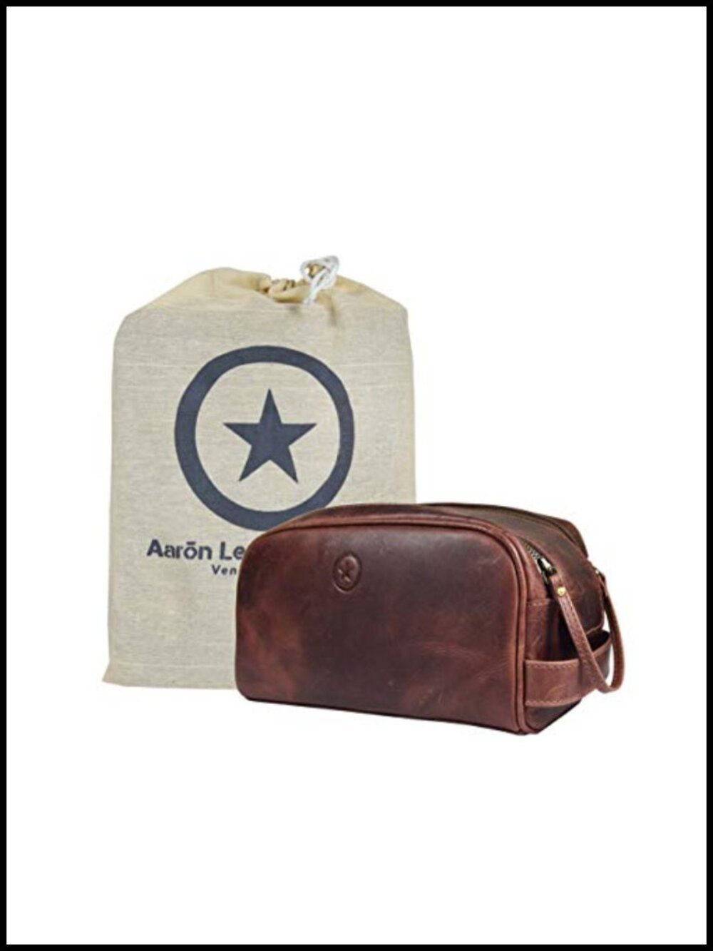 Premium Leather Toiletry Travel Pouch Waterproof Lining King-Size Vintage Dopp